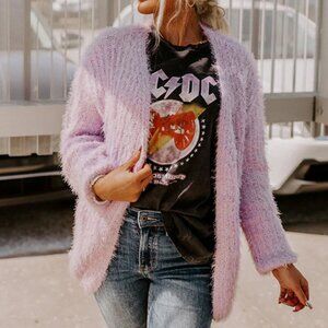 IMPRESSIONS Cuddle So Close Eyelash Knit Cardigan In Lavender